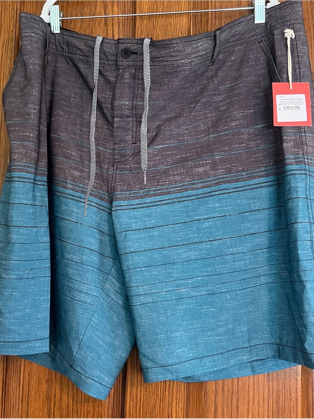 Mossimo Supply Co Men’s 48 Striped Board Shorts Swim Trunks Teal Gray NWT